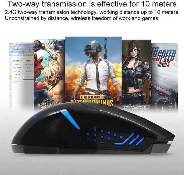 Alt view image 7 of 7 - ET X-08 7-keys 2400DPI 2.4G Wireless Mute Gaming Mouse with USB Receiver & Colorful Backlight