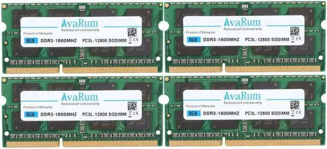 Main image of Avarum 32GB (4x8GB) DDR3L 1600MHz SODIMM PC3L-12800 2Rx8 1.35V CL11 Non-ECC Unbuffered 204-Pin SO-DIMM Notebook Laptop RAM Memory Upgrade Kit