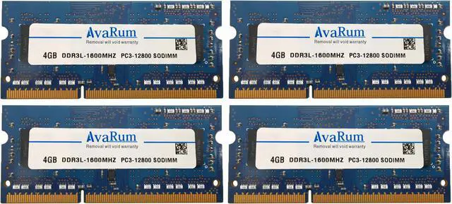 Main image of 16GB (4X4GB) DDR3L-1600Mhz (PC3L 12800) SODIMM 1Rx8 Memory for Laptops by Avarum Ram