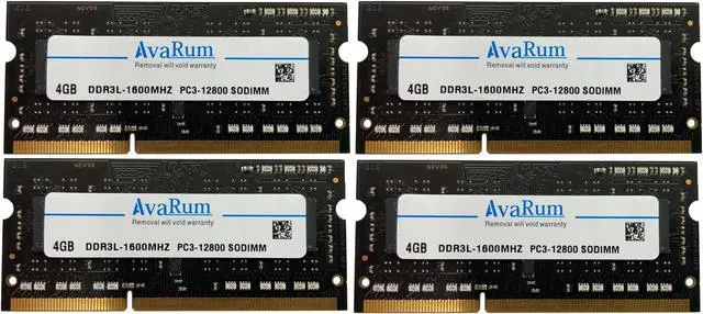 Main image of 16GB (4X4GB) DDR3L-1600Mhz (PC3L 12800) SODIMM 1Rx8 Black Memory for Laptops by Avarum Ram