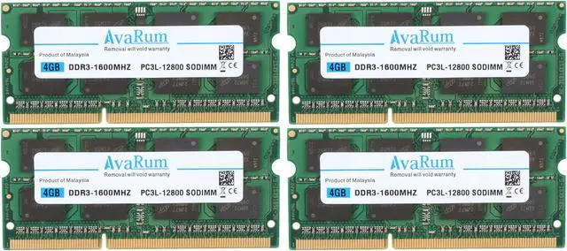 Main image of 16GB (4X4GB) DDR3L-1600Mhz (PC3L 12800) SODIMM 2Rx8 Memory for Laptops by Avarum Ram