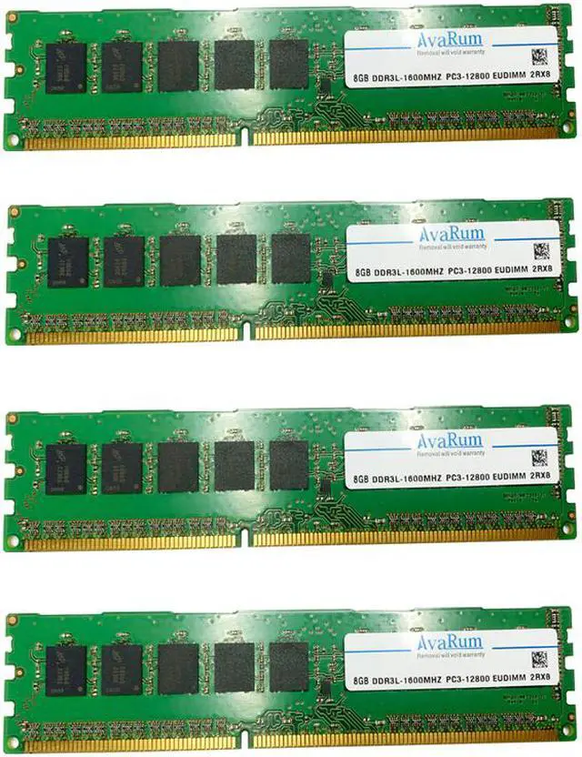 Main image of 32GB (4x8GB) DDR3L 1600mhz(PC3L 12800) ECC Unbuffered  Memory RAM 2RX8 1.35V EUDIMM for Lenovo 00D4959 by Avarum
