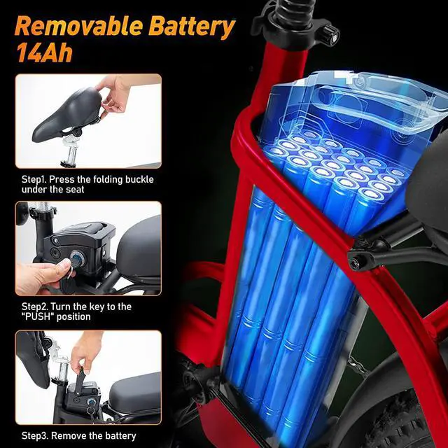 Alt view image 2 of 4 - HITWAY Electric Bike, 20" Fat Tire E Bike 750W 20MPH Removable Folding Electric Bike, 48V/14Ah Battery 55-120KM, Mountain Bike Snow Beach Bicycle with Shimano 7 Gears