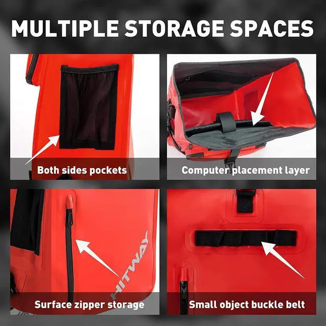 Alt view image 4 of 6 - HITWAY Bike Pannier Bag Waterproof Bike Bag 29L Large Capacity Bike Rear Seat Trunk Bag Red