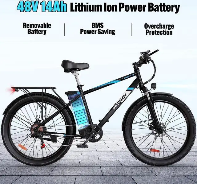 Alt view image 5 of 5 - HITWAY Electric Bike for Adults, 750W/48V/14Ah Ebike with Removable Battery, 20MPH/35-75Miles with 26"×3.0 Fat Tire, Shimano 7-Speed Transmission Black/Blue