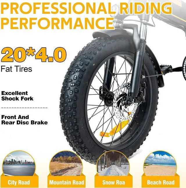 Alt view image 4 of 6 - HITWAY Electric Bike for Adults 20" x4.0 Fat Tire Electric Bicycle with 750W Motor,48V 12AH Removable Battery E Bike Long Range 20-55mile with 7 Gears Foldable Ebkie