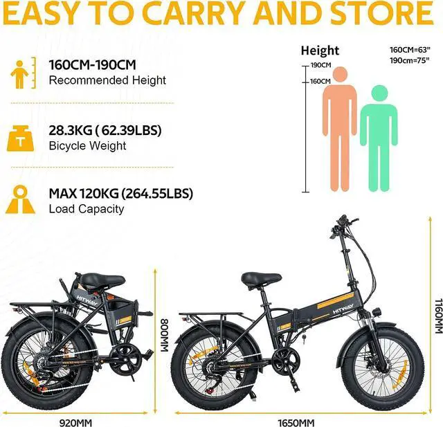 Alt view image 3 of 6 - HITWAY Electric Bike for Adults 20" x4.0 Fat Tire Electric Bicycle with 750W Motor,48V 12AH Removable Battery E Bike Long Range 20-55mile with 7 Gears Foldable Ebkie