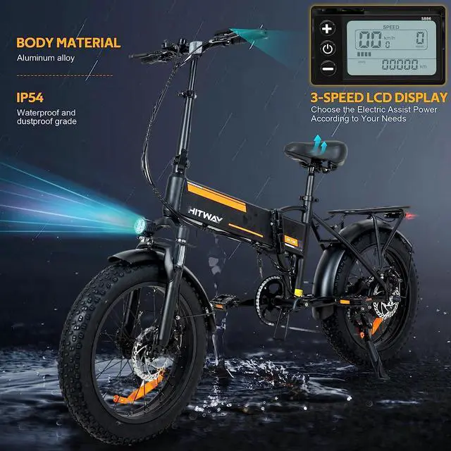 Alt view image 6 of 6 - HITWAY Electric Bike for Adults 20" x4.0 Fat Tire Electric Bicycle with 750W Motor,48V 12AH Removable Battery E Bike Long Range 20-55mile with 7 Gears Foldable Ebkie