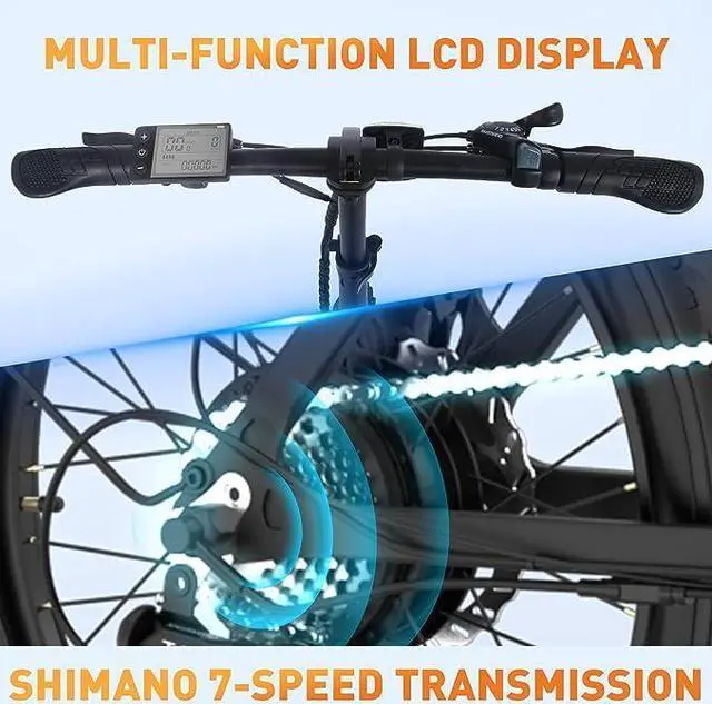Alt view image 5 of 6 - HITWAY Electric Bike for Adults, 20" x 4.0 Fat Tire Ebike with 750W Motor, 48V/15Ah Foldable Electric Bike, E Bike Long Range for Mountain Beach Snow, Shimano 7-Speed Electric Bicycle Black/Orange