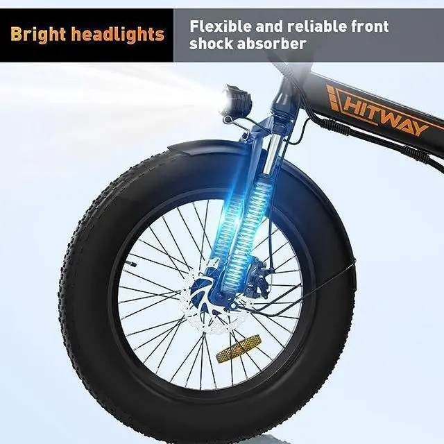 Alt view image 6 of 6 - HITWAY Electric Bike for Adults, 20" x 4.0 Fat Tire Ebike with 750W Motor, 48V/15Ah Foldable Electric Bike, E Bike Long Range for Mountain Beach Snow, Shimano 7-Speed Electric Bicycle Black/Orange