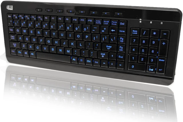 Alt view image 2 of 2 - Adesso SlimTouch 120 - 3-Color Illuminated Compact Multimedia Keyboard - Cable Connectivity - USB Interface - English, French - Compatible with PC - Email, Search, Back, Forward, Play/Pause, Mute, ...