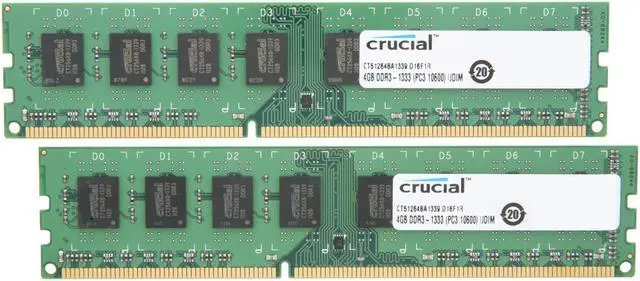 Main image of Crucial 8GB (2 x 4GB) 240-Pin DDR3 SDRAM DDR3 1333 (PC3 10600) Micron Chipset Desktop Memory  CT2KIT51264BA1339