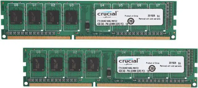 Alt view image 3 of 3 - Crucial 8GB (2 x 4GB) 240-Pin DDR3 SDRAM DDR3L 1600 (PC3L 12800) Micron Chipset High Density Desktop Memory Model CT2K51264BD160BJ