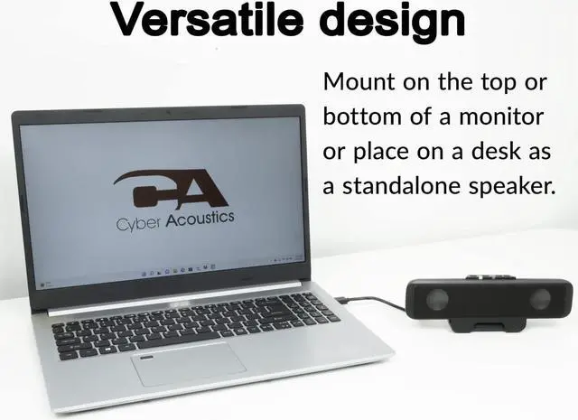 Alt view image 6 of 7 - Cyber Acoustics USB Speaker Bar (CA-2890)  Stereo USB Powered Speaker, Easily Clamps to Monitor, Convenient Controls