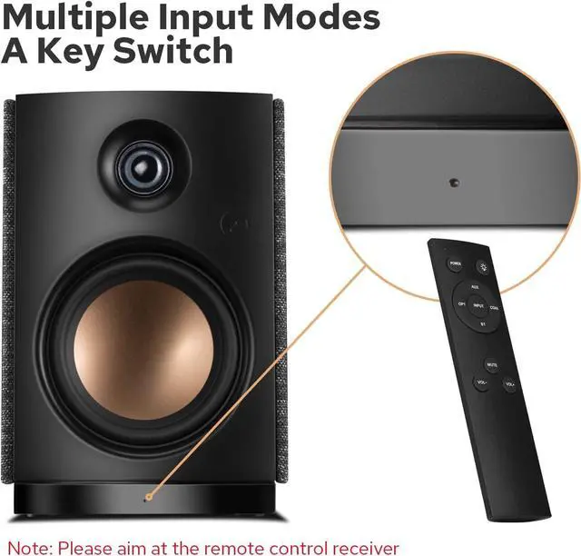 Alt view image 2 of 7 - HiVi-Swans OS-10 HiFi Stereo Speakers, Bluetooth 5.0 Active Computer Bookshelf Speakers - 4'' Dynamic Woofer, Powered Desk Speakers 62w RMS with Touch Control for PC/Phone/TV/Monitor (pair)