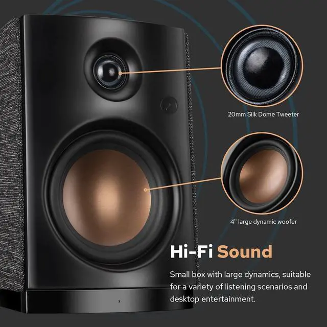 Alt view image 4 of 7 - HiVi-Swans OS-10 HiFi Stereo Speakers, Bluetooth 5.0 Active Computer Bookshelf Speakers - 4'' Dynamic Woofer, Powered Desk Speakers 62w RMS with Touch Control for PC/Phone/TV/Monitor (pair)