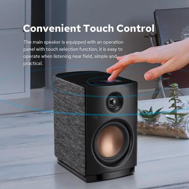 Alt view image 5 of 7 - HiVi-Swans OS-10 HiFi Stereo Speakers, Bluetooth 5.0 Active Computer Bookshelf Speakers - 4'' Dynamic Woofer, Powered Desk Speakers 62w RMS with Touch Control for PC/Phone/TV/Monitor (pair)