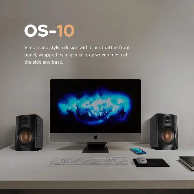 Alt view image 7 of 7 - HiVi-Swans OS-10 HiFi Stereo Speakers, Bluetooth 5.0 Active Computer Bookshelf Speakers - 4'' Dynamic Woofer, Powered Desk Speakers 62w RMS with Touch Control for PC/Phone/TV/Monitor (Pair)
