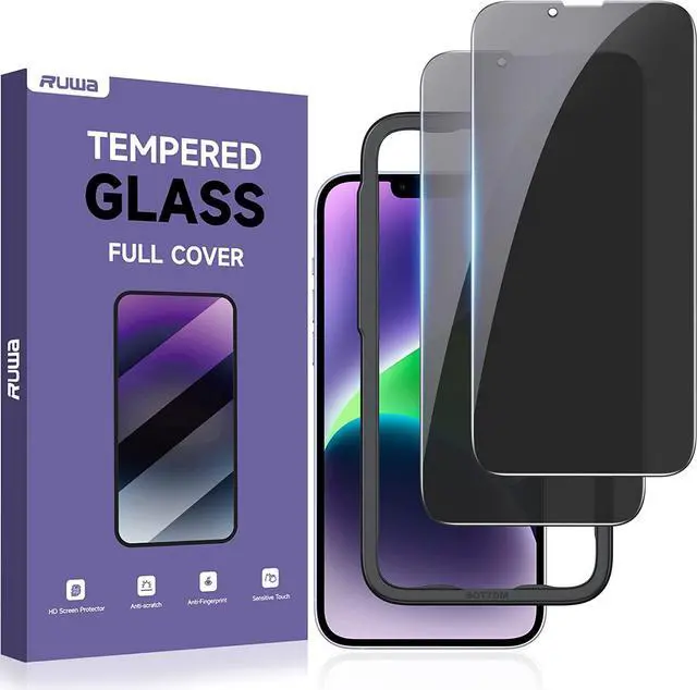 Main image of Privacy Screen Protector for iPhone 13/13 Pro/14/16e [2-Pack][6.1 Inch] Display Tempered Glass Film with Easy Installation Frame Ultra HD 9H Hardness Scratch Resistant Case Friendly