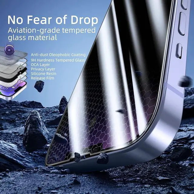 Alt view image 4 of 7 - Privacy Screen Protector for iPhone 13/13 Pro/14/16e [2-Pack][6.1 Inch] Display Tempered Glass Film with Easy Installation Frame Ultra HD 9H Hardness Scratch Resistant Case Friendly