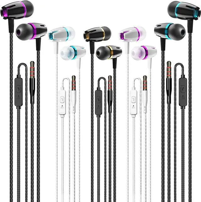 Main image of Earphones 3 Pack in-Ear Headphones with Microphone Wired Earbuds for iOS and Android Smartphones Laptops MP3 Gaming Walkman(Black+White+Red)