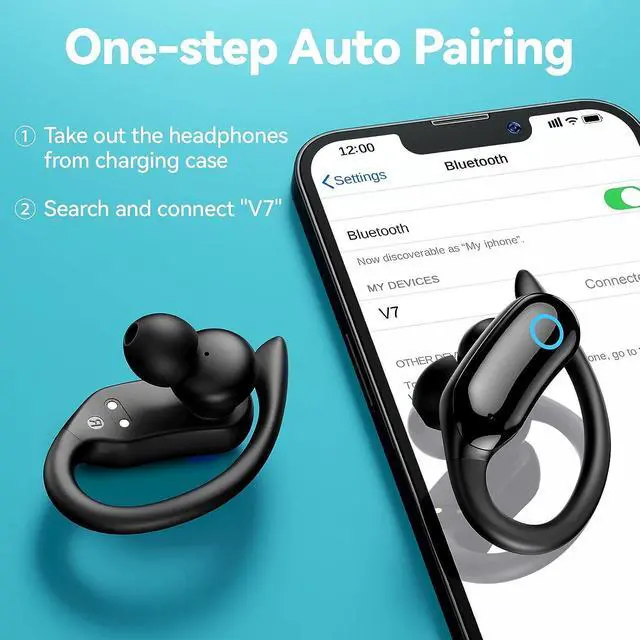 Alt view image 6 of 7 - GNMN Bluetooth Headphones Wireless Earbuds 80hrs Playback IPX7 Waterproof Ear Buds Over-Ear Stereo Bass Earphones with Earhooks Microphone LED Battery Display for Sports/Workout/Gym/Running Black