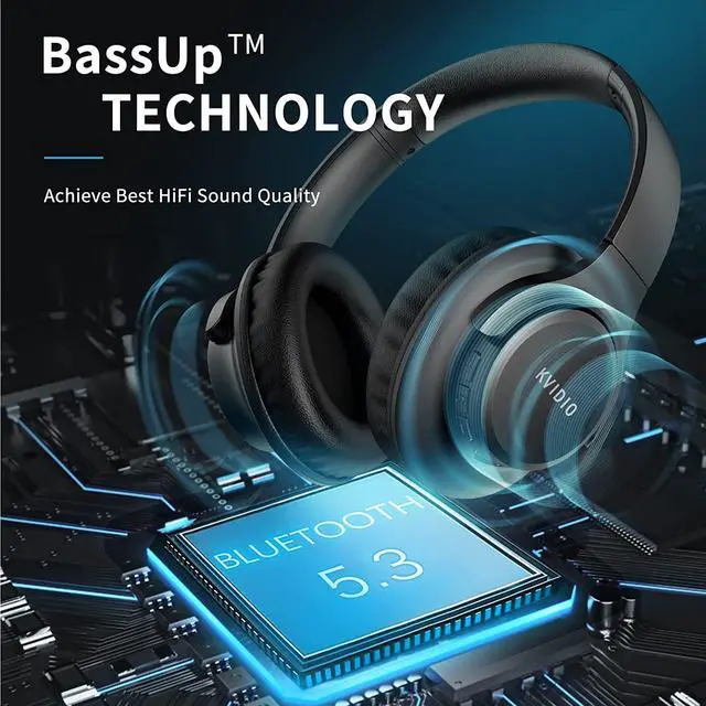 Alt view image 3 of 7 - KVIDIO [Updated Bluetooth Headphones Over Ear, 65 Hours Playtime Wireless Headphones with Microphone,Foldable Lightweight Headset with Deep Bass,HiFi Stereo Sound for Travel Work Cellphone