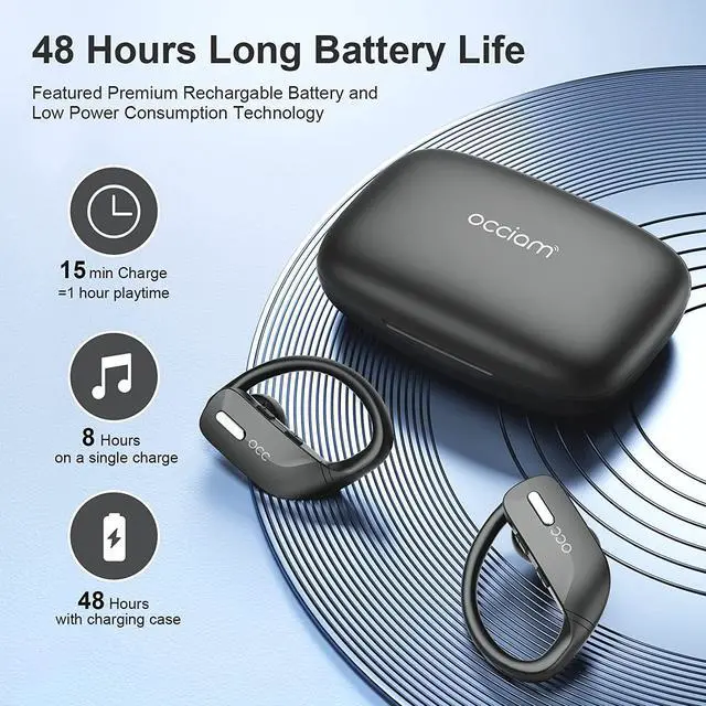 Alt view image 2 of 6 - occiam Wireless Earbuds Bluetooth Headphones 48H Play Back Earphones in Ear Waterproof with Microphone LED Display for Sports Running Workout Black