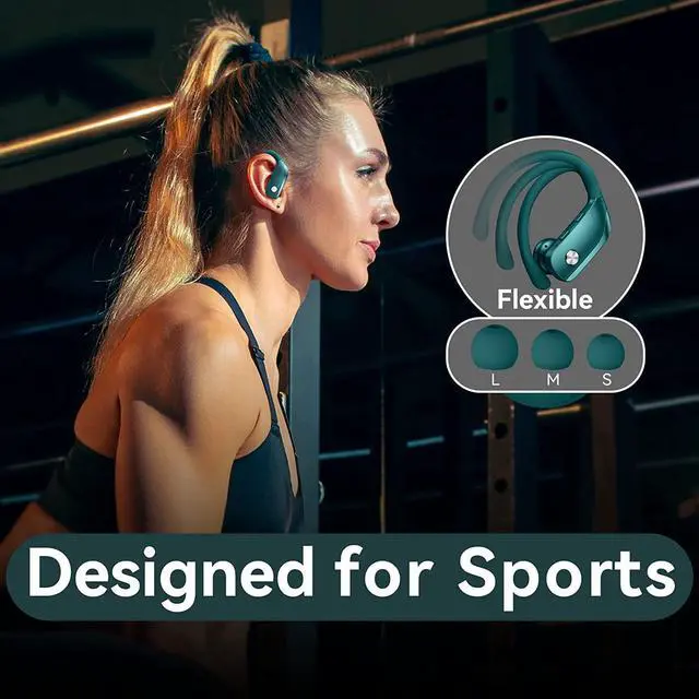 Alt view image 7 of 7 - 2 Sets Wireless Earbuds Bluetooth Headphones 48hrs Play Back Sport Earphones with LED Display Over-Ear Buds with Earhooks Built-in Mic Headset for Workout Mint Green+Green