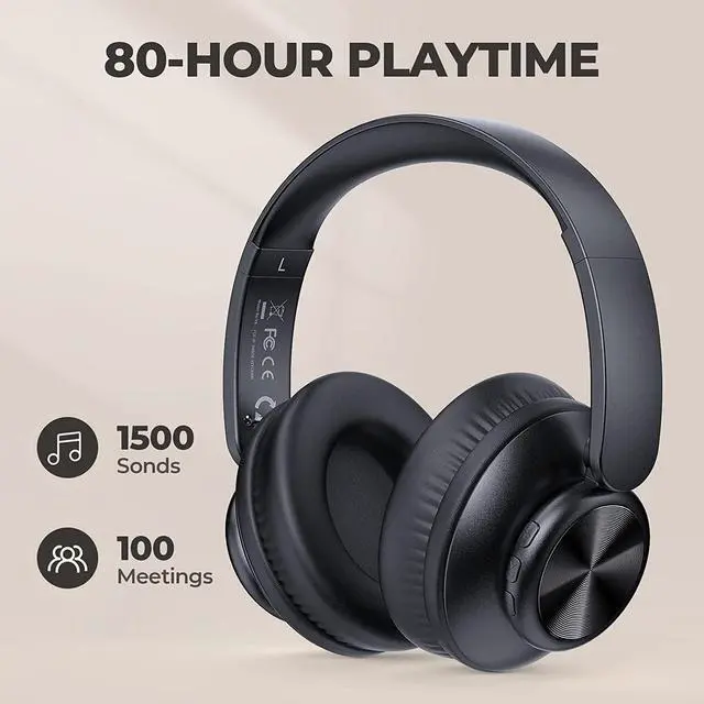 Alt view image 2 of 7 - V8 Wireless Bluetooth Headphones Over Ear, 80 Hours Playtime Wireless Headphones with Deep Bass,Lightweight Foldable Earphones Built-in Mic,HiFi Stereo Sound for Travel Work Laptop PC Cellphone