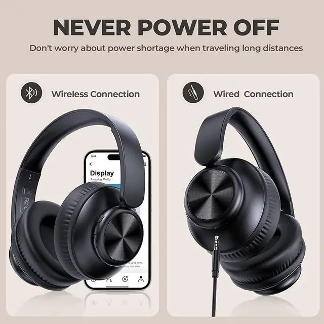 Alt view image 6 of 7 - V8 Wireless Bluetooth Headphones Over Ear, 80 Hours Playtime Wireless Headphones with Deep Bass,Lightweight Foldable Earphones Built-in Mic,HiFi Stereo Sound for Travel Work Laptop PC Cellphone