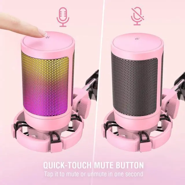 Alt view image 2 of 7 - FIFINE Gaming USB Microphone Kit, PC Streaming Recording Computer RGB Microphone Set for Podcasting, Singing, YouTube, Condenser Cardioid Mic with Quick Mute, Gain Knob-A6T Pink