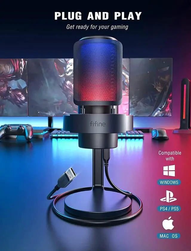 Alt view image 6 of 7 - Gaming Microphone, USB PC Mic for Streaming, Podcasts, Recording, Condenser Computer Desktop Mic on Mac/PS4/PS5, with RGB Control, Mute Touch, Headphone Jack, Pop Filter, Stand-AmpliGame A8