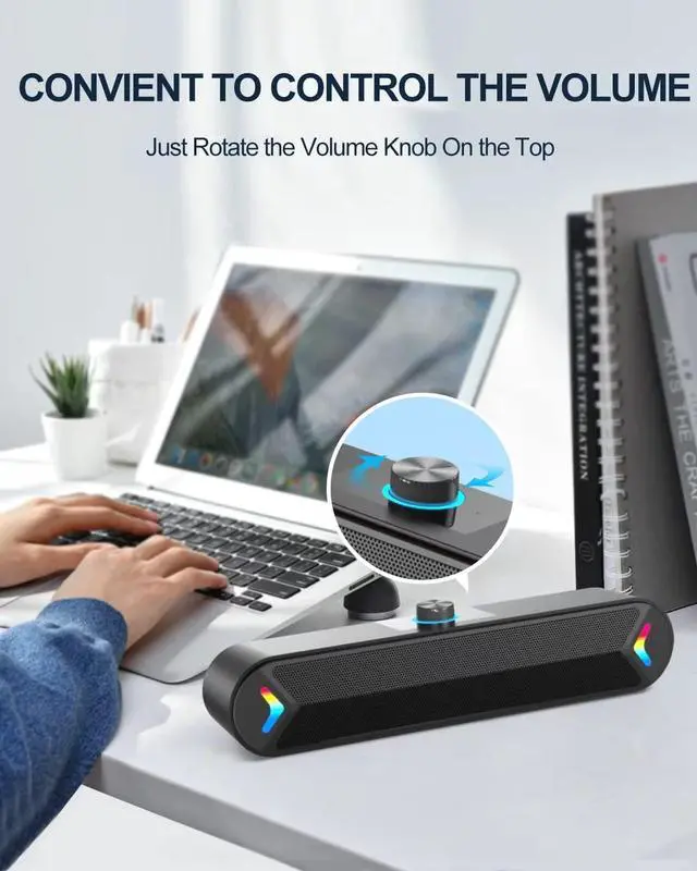 Alt view image 5 of 7 - LENRUE Computer Speakers,Wired USB-Powered Sound-bar with 10W Stereo Sound for PC Desktop,Plug -n-Play (A39PRO /Black)