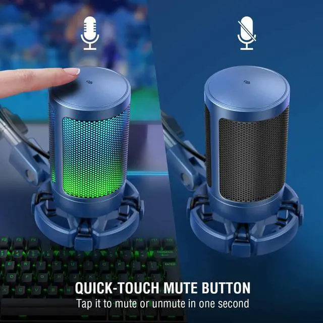 Alt view image 2 of 6 - USB Gaming Streaming Recording PC Microphone Kit, RGB Condenser Computer Mic Bundle for Podcasts, Audio, Vocal, Video on Mac/Desktop/Laptop, with Boom Arm Stand-A6T Blue