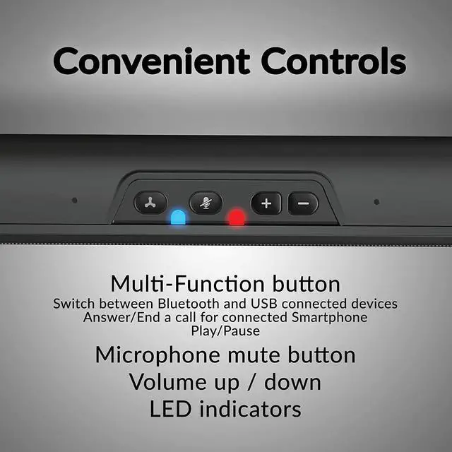 Alt view image 4 of 7 - Cyber Acoustics USB & Bluetooth Speaker Bar (CA-2890BT)  USB Powered Speaker with Speakerphone for PC and Bluetooth to Simultaneously Connect to Smartphones, Clamps to Monitor, Convenient Controls