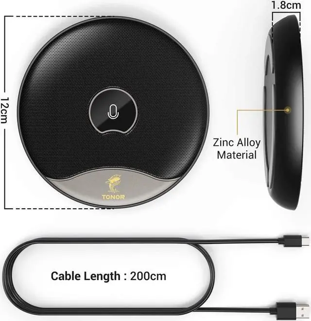Alt view image 7 of 7 - USB Conference Microphone, 360° Omnidirectional PC Computer Condenser Mic with Mute Button for Online Meeting/Class, Zoom Call, Skype Chatting, Plug & Play (TM20)