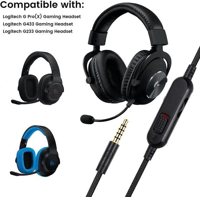 Alt view image 2 of 6 - G Pro X Cord Detachable Gaming Headset Cable Replacement for  G Pro / G433 / G233 3.5mm(1/8) Nylon Braided Wire with Inline Mute Switch and Volume Controller 6ft Long