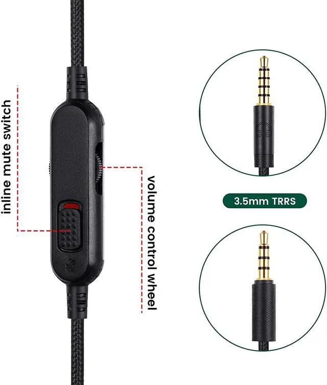 Alt view image 3 of 6 - G Pro X Cord Detachable Gaming Headset Cable Replacement for  G Pro / G433 / G233 3.5mm(1/8) Nylon Braided Wire with Inline Mute Switch and Volume Controller 6ft Long