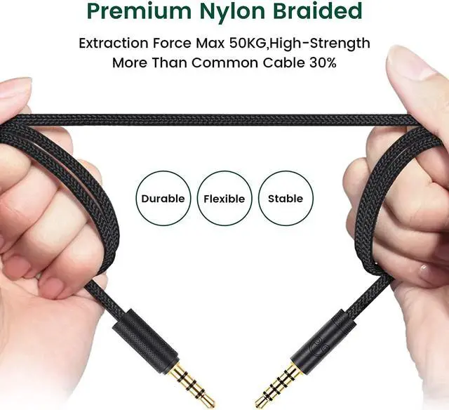 Alt view image 4 of 6 - G Pro X Cord Detachable Gaming Headset Cable Replacement for  G Pro / G433 / G233 3.5mm(1/8) Nylon Braided Wire with Inline Mute Switch and Volume Controller 6ft Long