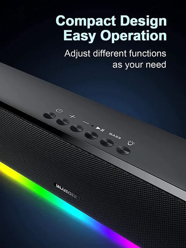 Alt view image 6 of 6 - Computer Speakers, 24W Bluetooth Computer Soundbar, 3.5mm Aux-in Computer Speakers for Desktop Monitor, Computer Sound Bar with Deep Impactful Bass, Gaming Speakers for PC Powered by AC Adapter