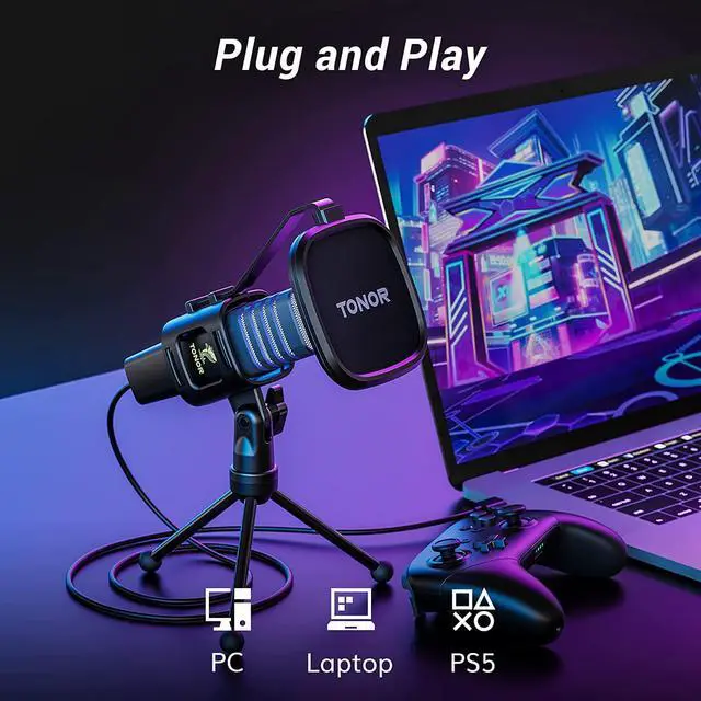 Alt view image 2 of 7 - RGB USB Microphone, Cardioid Condenser Computer PC Mic with Tripod Stand, Pop Filter, Shock Mount for Gaming, Streaming, Podcasting, YouTube, Twitch, Compatible with Laptop Desktop,TC30 with RGB