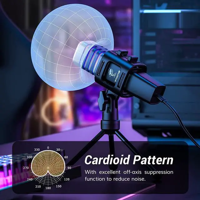Alt view image 4 of 7 - RGB USB Microphone, Cardioid Condenser Computer PC Mic with Tripod Stand, Pop Filter, Shock Mount for Gaming, Streaming, Podcasting, YouTube, Twitch, Compatible with Laptop Desktop,TC30 with RGB