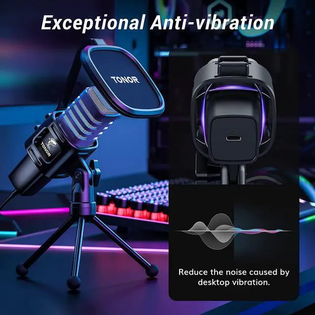 Alt view image 5 of 7 - RGB USB Microphone, Cardioid Condenser Computer PC Mic with Tripod Stand, Pop Filter, Shock Mount for Gaming, Streaming, Podcasting, YouTube, Twitch, Compatible with Laptop Desktop,TC30 with RGB