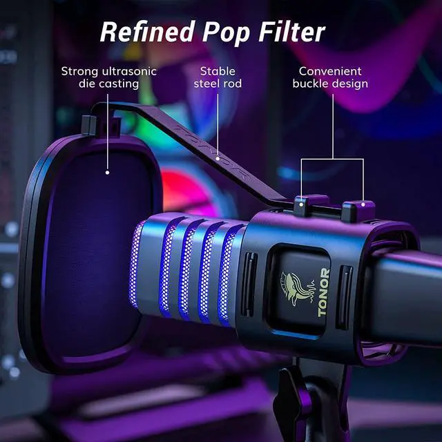 Alt view image 6 of 7 - RGB USB Microphone, Cardioid Condenser Computer PC Mic with Tripod Stand, Pop Filter, Shock Mount for Gaming, Streaming, Podcasting, YouTube, Twitch, Compatible with Laptop Desktop,TC30 with RGB