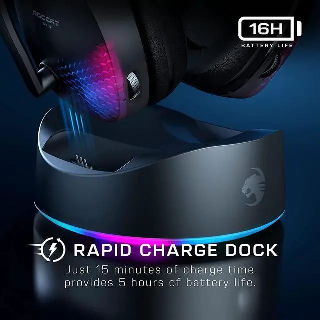 Alt view image 2 of 7 - ROCCAT Syn Max Air PC Wireless 3D Audio RGB Gaming Headset, Simultaneous Wireless & Bluetooth Connections, 16-Hour Battery & Charging Dock, Immersive 3D Audio & AIMO RGB Lighting