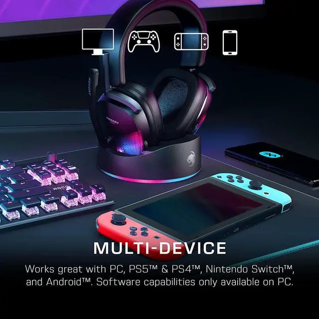 Alt view image 6 of 7 - ROCCAT Syn Max Air PC Wireless 3D Audio RGB Gaming Headset, Simultaneous Wireless & Bluetooth Connections, 16-Hour Battery & Charging Dock, Immersive 3D Audio & AIMO RGB Lighting