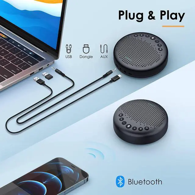 Alt view image 7 of 7 - EMEET Conference Speaker and Microphone Luna 360° Voice Pickup w/Noise Reduction/Mute/Indicator USB Bluetooth Speakerphone w/Dongle for 8 People Daisy Chain for 16 Compatible with Leading Software