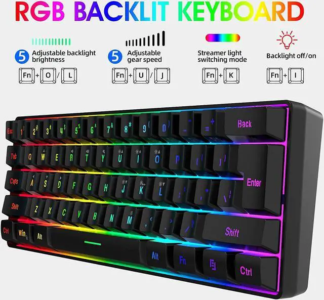 Alt view image 2 of 7 - DGG 60% Gaming Keyboard and Mouse Combo, Small Keyboard and Mouse Set, Mini Gaming Keyboard 61 Keys True RGB Mechanical Feeling Keyboard Mouse Combo for Computer PC Gamer