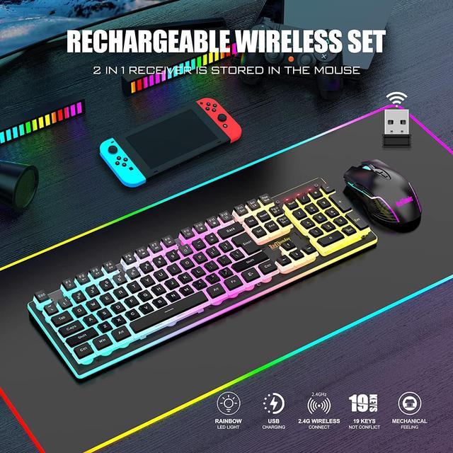 RedThunder K10 Wireless Gaming Keyboard and Mouse Combo, LED